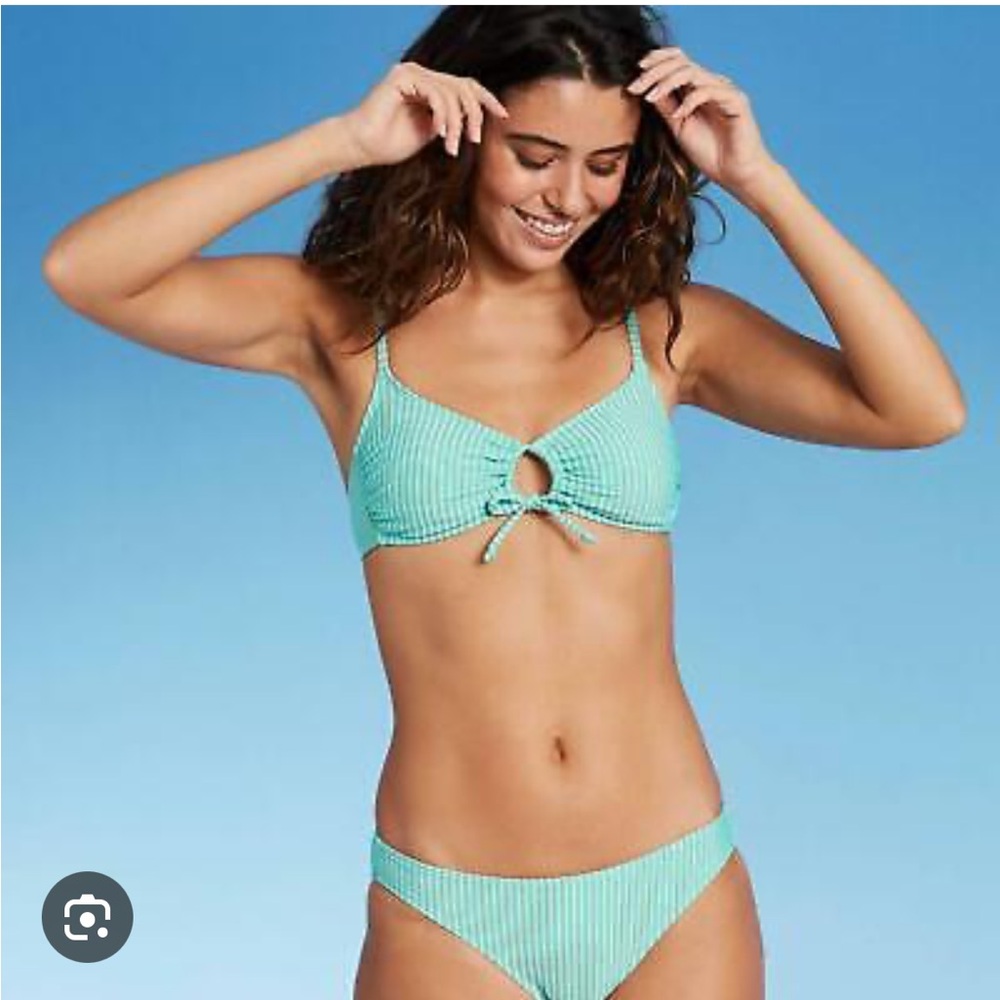 Xhilaration Bikini Set seersucker front loop striped